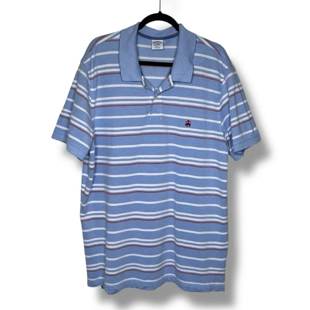 Brooks Brothers Performance Polo Blue White Stripe Slim Fit Shirt Cotton Men XXL